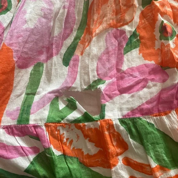 Banjanan Size Medium Agatha Midi A Line Skirt Pastel Orange Pink Cotton Floral - Picture 10 of 10